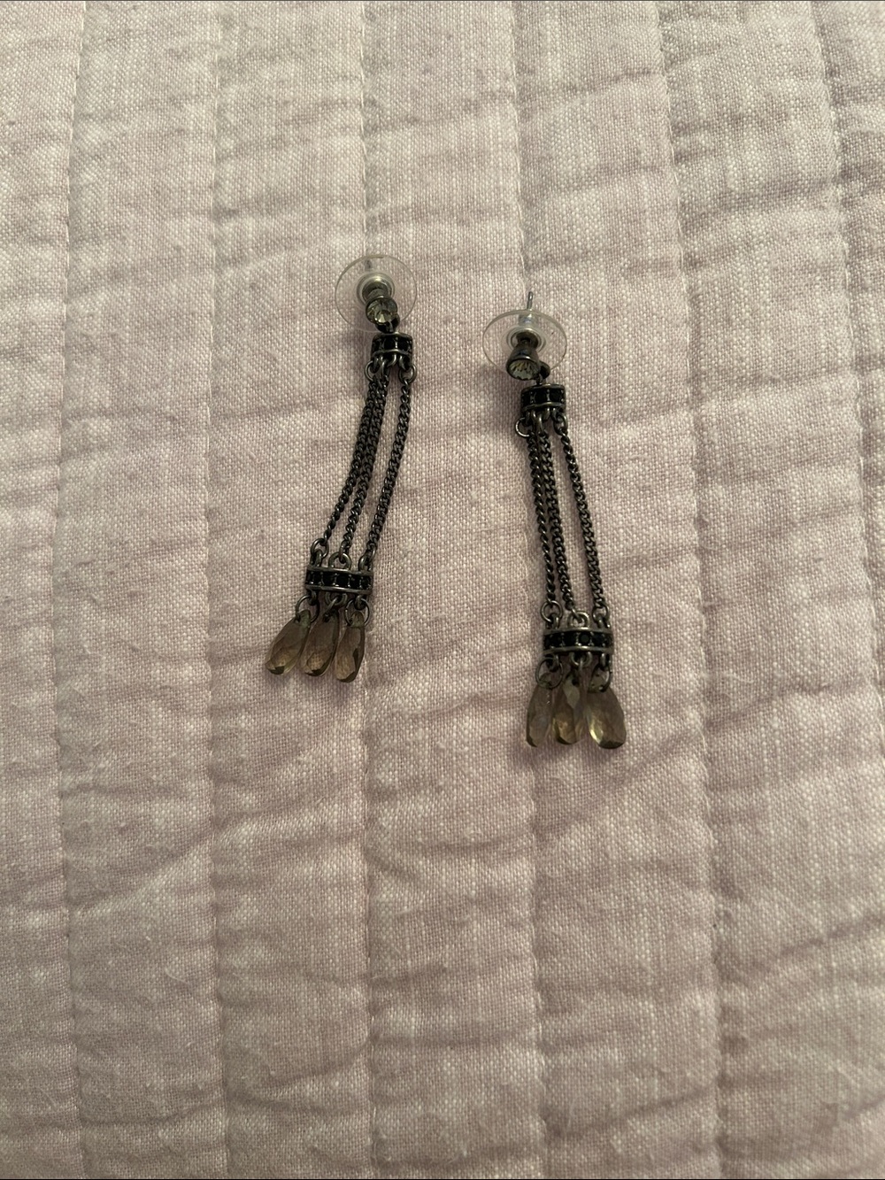 Gunmetal Chain Tassel Earrings with Gray Drops